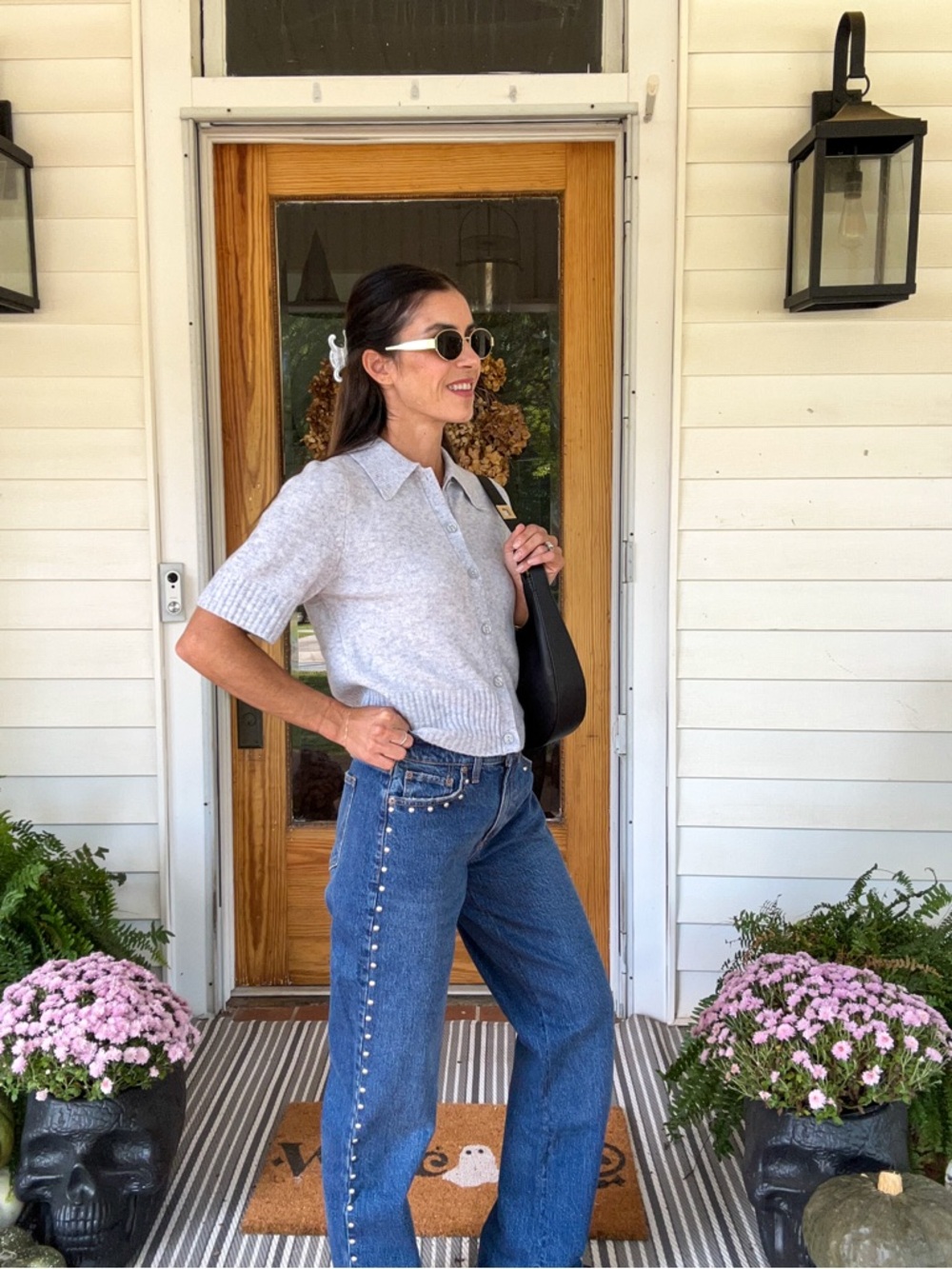 Abercrombie & Fitch Blue Straight-Leg Jeans with studded sides